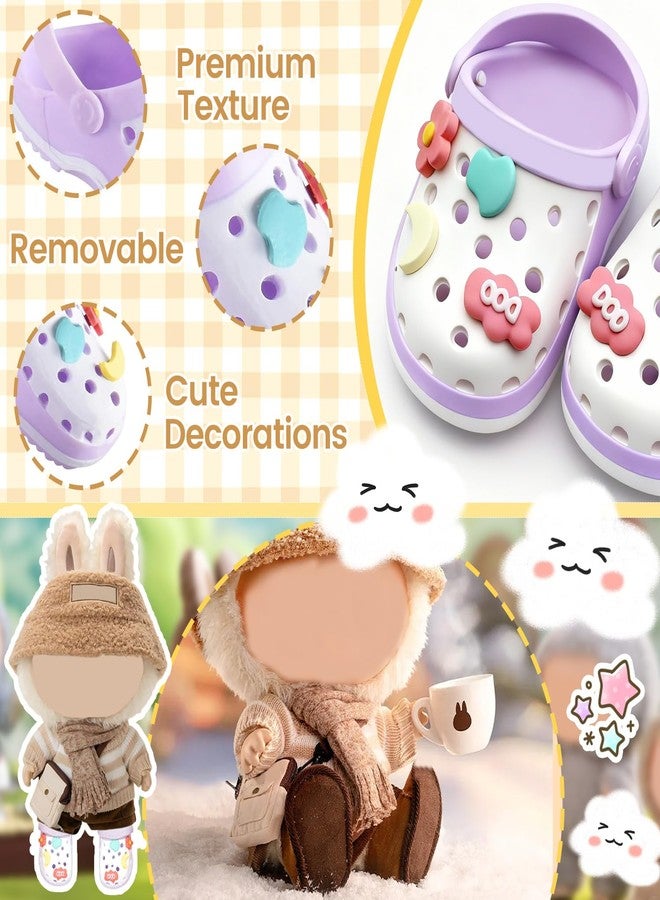 OLLBIT Doll Shoes,6.7in(17cm) Plastic Doll Dress up Shoes,Doll Decoration Accessories for Mini Clog Shoes with Cute Decoratives,Dual-Tone Oil Painting Design with Removable Ornament (Khaki) - Image 3