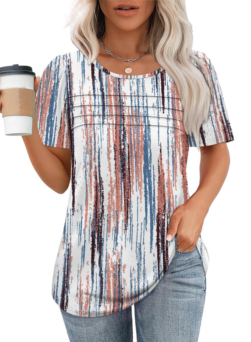 OFEEFAN Plus Size Tops for Women Short Sleeve Blouses Dressy Casual Tie Dye Shirt Summer Beach Fashion 2026 Trendy Cute Boho Outfits Women's Clothings L - Image 2