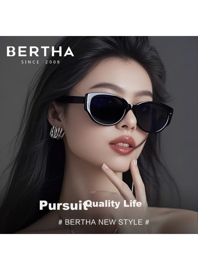 Bertha Snow Sungl Women Cat Eye High-end Black And White Frame Sunscreen Uv Protection Face-shaping Bare-faced Artifact - Image 1
