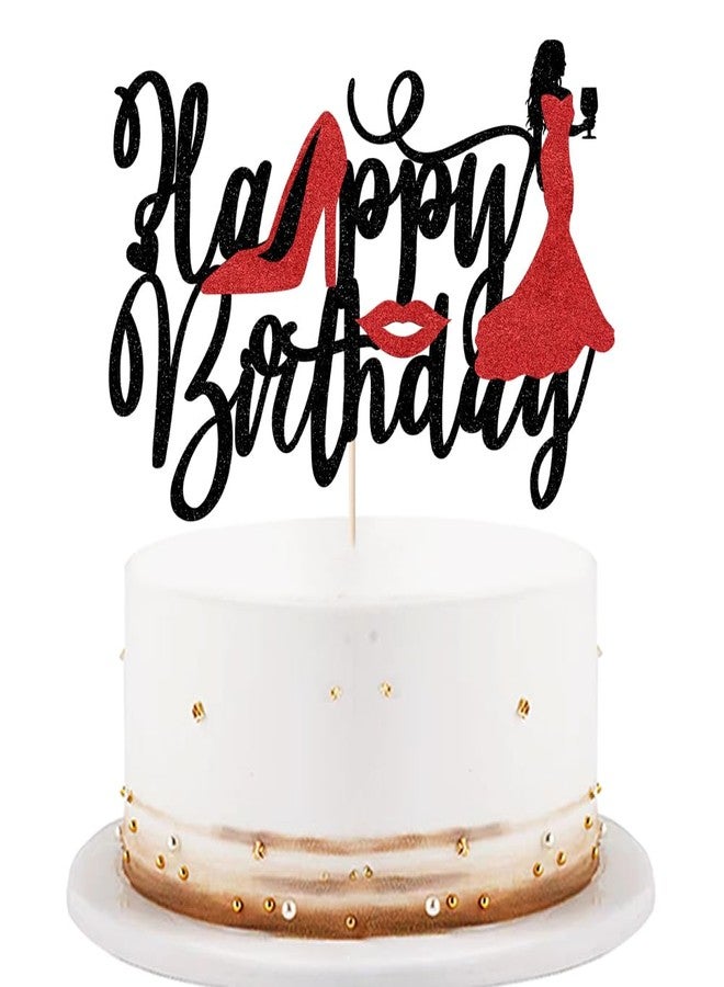 LVEUD Girl Happy Birthday Cake Topper- Glamour Lady Crown High Heel Cake Decorations，Sexy Girl's Party Decor，Queen Birthday Party Decorations Supplies - Image 1