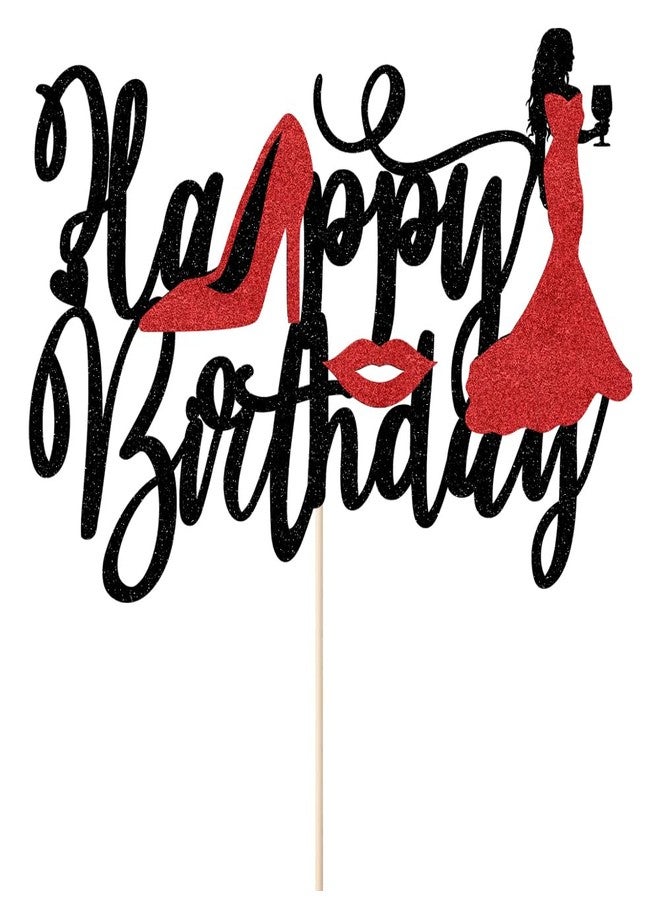 LVEUD Girl Happy Birthday Cake Topper- Glamour Lady Crown High Heel Cake Decorations，Sexy Girl's Party Decor，Queen Birthday Party Decorations Supplies - Image 2