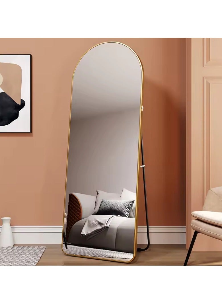 Full Length Mirror 23.6" x 65"/17.7" x 61" Arched Aluminum alloy Large Standing Dressing Mirror Hanging Leaning Against Wall Mounted Mirror with Stand for Bedroom Locker Room Living Room (gold)