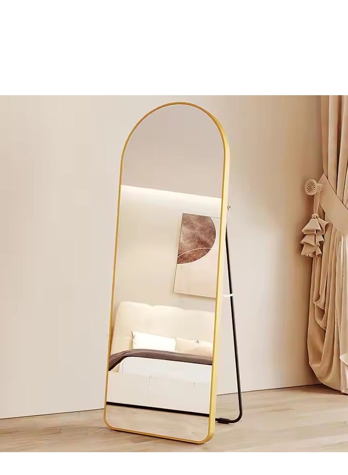 Full Length Mirror 23.6" x 65"/17.7" x 61" Arched Aluminum alloy Large Standing Dressing Mirror Hanging Leaning Against Wall Mounted Mirror with Stand for Bedroom Locker Room Living Room (gold)