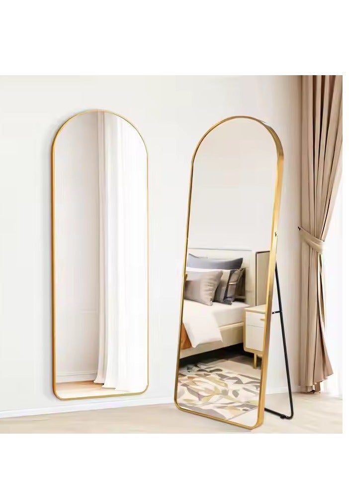 Full Length Mirror 23.6" x 65"/17.7" x 61" Arched Aluminum alloy Large Standing Dressing Mirror Hanging Leaning Against Wall Mounted Mirror with Stand for Bedroom Locker Room Living Room (gold)