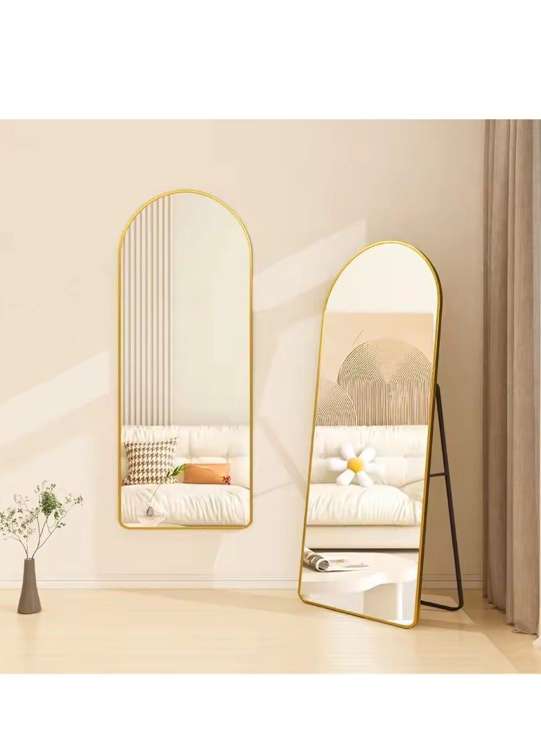 Full Length Mirror 23.6" x 65"/17.7" x 61" Arched Aluminum alloy Large Standing Dressing Mirror Hanging Leaning Against Wall Mounted Mirror with Stand for Bedroom Locker Room Living Room (gold)