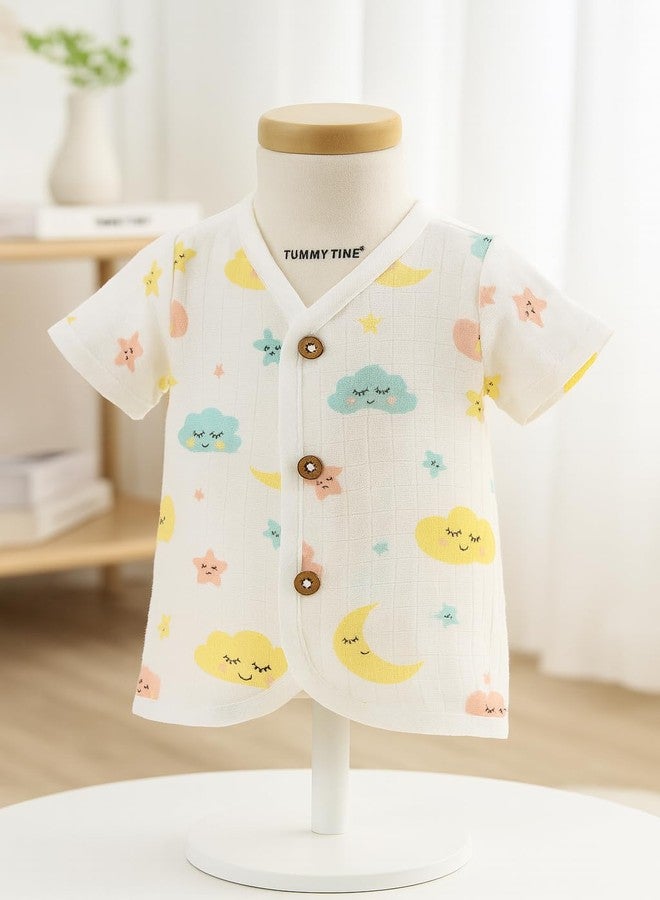 TUMMY TIME Muslin Front Open Jabla for Newborn Baby - White Printed, Half Sleeve Jabla| Muslin Soft Cotton Dress - Image 5