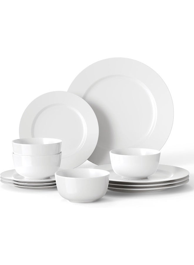 Turbo Bee 16 Pieces Plates and Bowls Sets White Porcelain Dinnerware Sets Ceramic Dishes Set Service for 4 White Kitchen Dinner Dining Ware Set - Image 1
