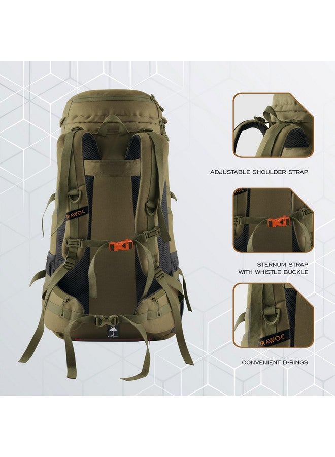 Trawoc حقيبة سفر داخلية TRAWOC FUSION X سعة 50 لتر مع إطار ألياف، حقيبة ظهر تفتح من الأمام والأعلى للمشي والتخييم، حقيبة ظهر للرجال والنساء مع غطاء مطري وحجرة للأحذية، زيتوني أخضر SHK018 - Image 3