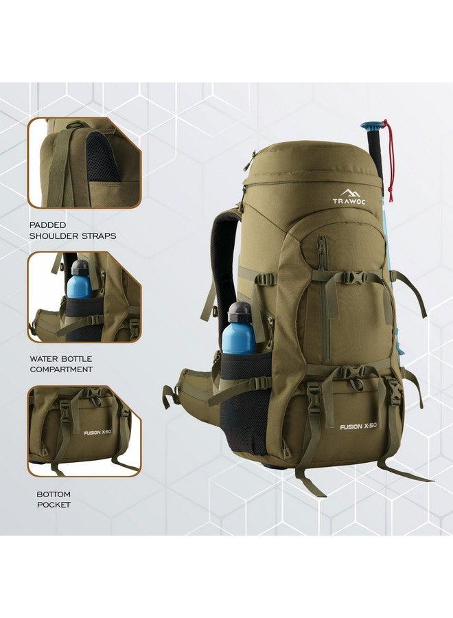 Trawoc حقيبة سفر داخلية TRAWOC FUSION X سعة 50 لتر مع إطار ألياف، حقيبة ظهر تفتح من الأمام والأعلى للمشي والتخييم، حقيبة ظهر للرجال والنساء مع غطاء مطري وحجرة للأحذية، زيتوني أخضر SHK018 - Image 4