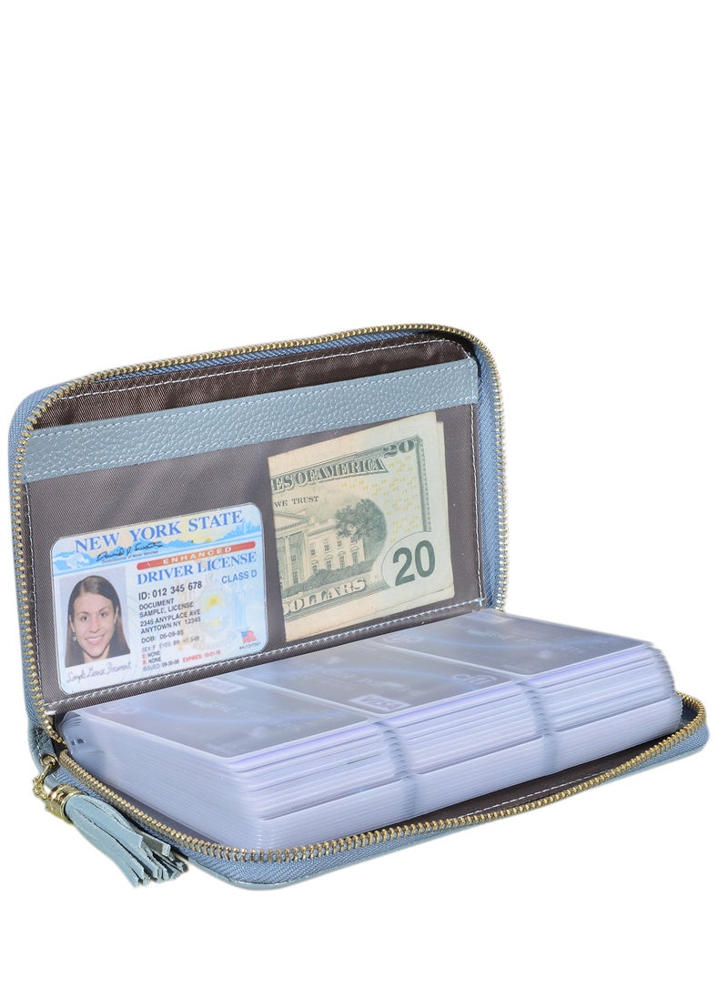 Excefore Genuine Leather Credit Card Holder Zipper Wallet, RFID Blocking Secure Card Case, Leather Card Case Organizer with 60 Card Slots, Suitable for Women Girl Perfect Gift  - Image 1