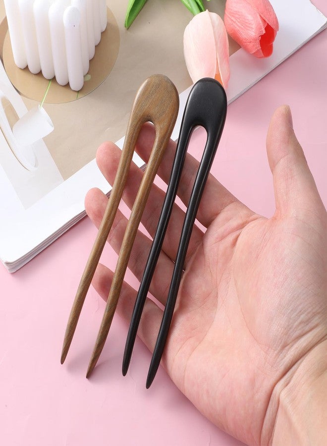 Xyembu 2 Pack Wooden Hair Forks, U Shaped Hair Pins with Two Prongs Hair Clips for Buns, French Hair Pin, Wooden Hair Fork for Women, Valentines Wedding Prom Decorative accessories - Image 4