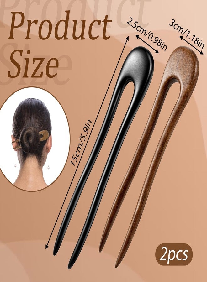 Xyembu 2 Pack Wooden Hair Forks, U Shaped Hair Pins with Two Prongs Hair Clips for Buns, French Hair Pin, Wooden Hair Fork for Women, Valentines Wedding Prom Decorative accessories - Image 2