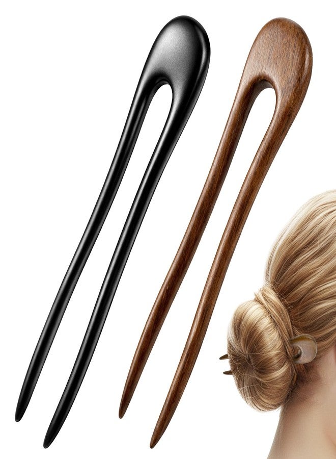 Xyembu 2 Pack Wooden Hair Forks, U Shaped Hair Pins with Two Prongs Hair Clips for Buns, French Hair Pin, Wooden Hair Fork for Women, Valentines Wedding Prom Decorative accessories - Image 1