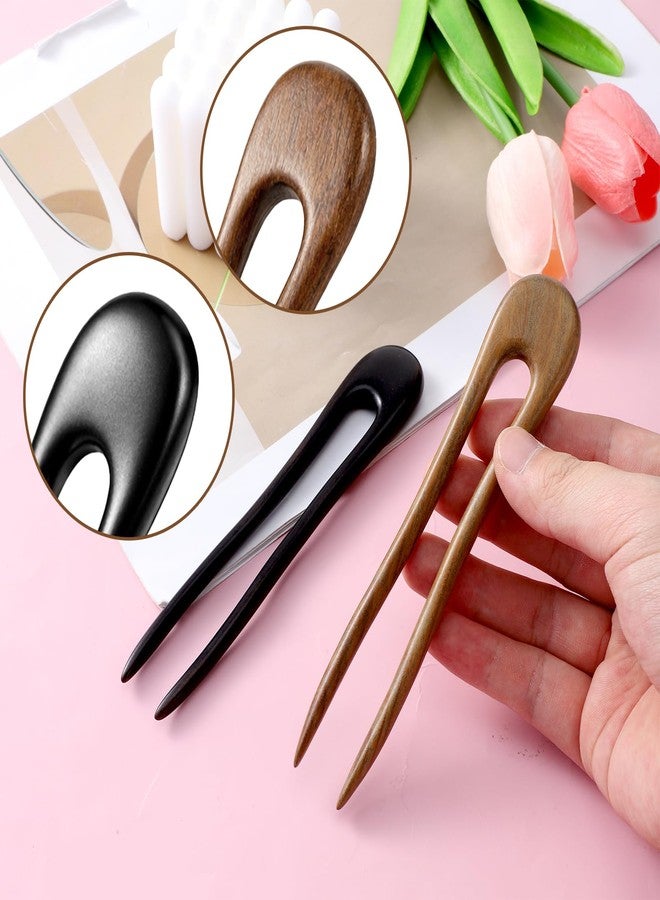 Xyembu 2 Pack Wooden Hair Forks, U Shaped Hair Pins with Two Prongs Hair Clips for Buns, French Hair Pin, Wooden Hair Fork for Women, Valentines Wedding Prom Decorative accessories - Image 5