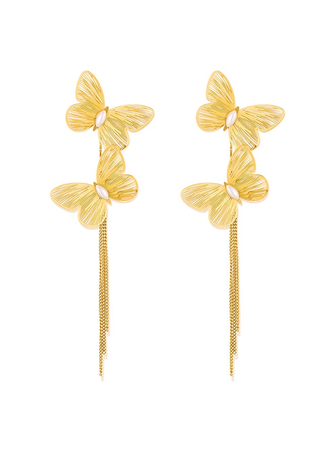 Light Luxury Earrings For Women, Stainless Steel, Exaggerated Temperament, Butterfly Tassels, High-End Earrings - Image 1