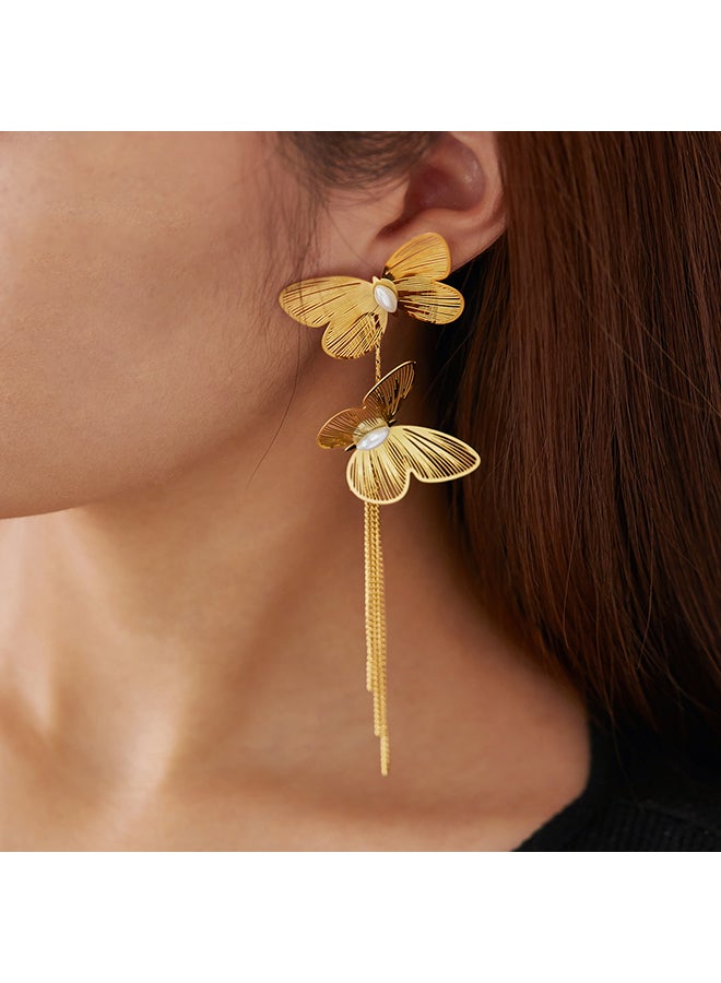 Light Luxury Earrings For Women, Stainless Steel, Exaggerated Temperament, Butterfly Tassels, High-End Earrings - Image 3