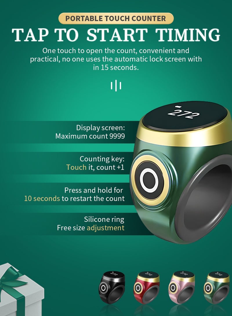 خاتم تسبيح رقمي يمكن ارتداؤه مع عداد، شاشة OLED مقاومة للماء، الحد الأقصى للعد هو 9999، مناسب للصلاة الإسلامية - Image 2