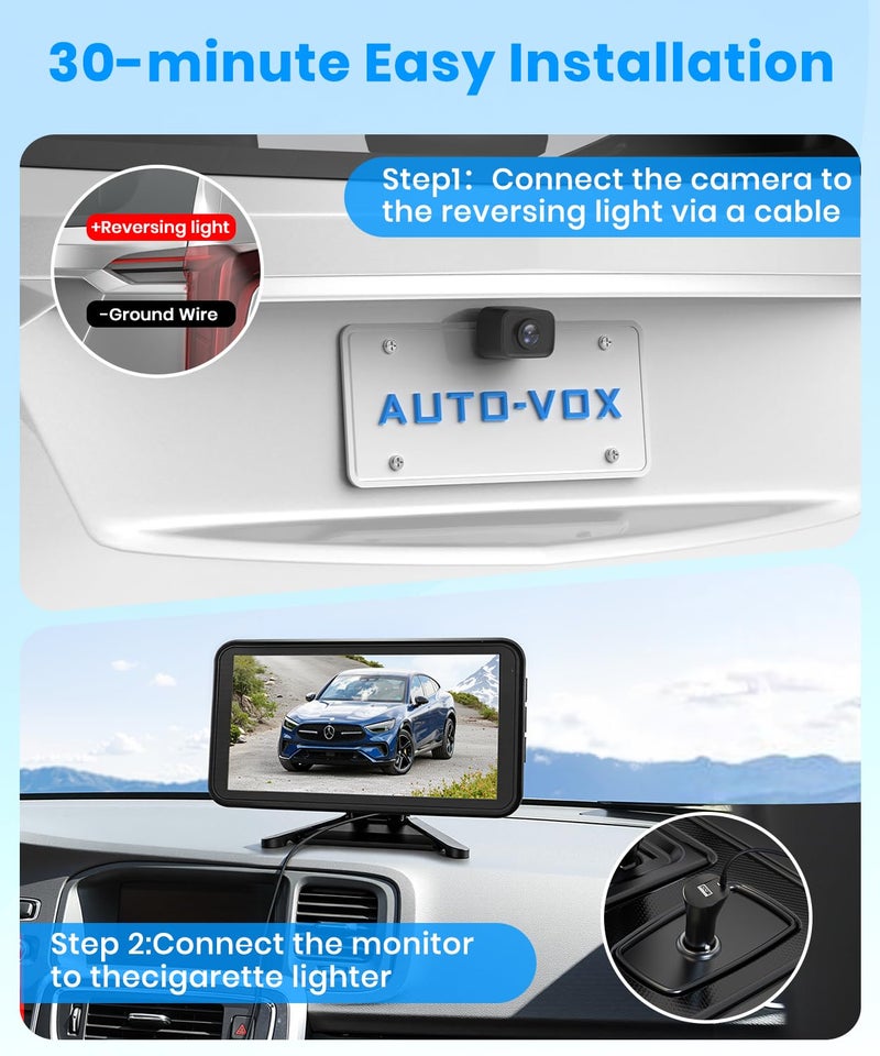 AUTO-VOX Wireless Backup Camera: 5" 1080P HD Dual-Channel Monitor, Easy Installation,Stable Digital Transmission Signal,IP69K Waterproof Night Vision Back Up Camera for Truck,SUV,Pickup,Car,Trailer - Image 2
