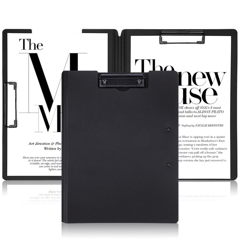 Foldable A4 Clipboard with Document Organizer Double Clip Black for Office and Classroom Use - Image 2