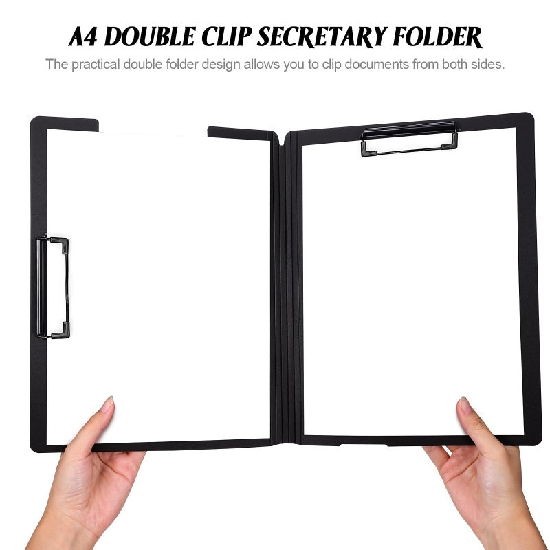 Foldable A4 Clipboard with Document Organizer Double Clip Black for Office and Classroom Use - Image 5