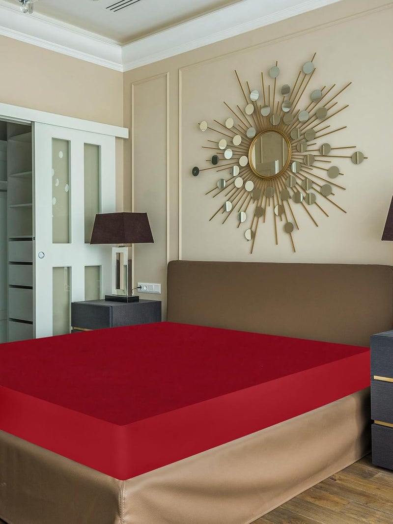 100 Waterproof Premium Cotton Feel Ultra Soft Jacquard for Sigle Bed Hypoallergenic Mattresses Cover Maroon 78x72 BAZ  - Image 1