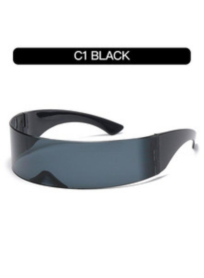 Styled Dollger Futuristic Sunglasses Y2K Space Cyclops Wrap Around Glasses Rimless Translucent Mirrored Lens - Image 1