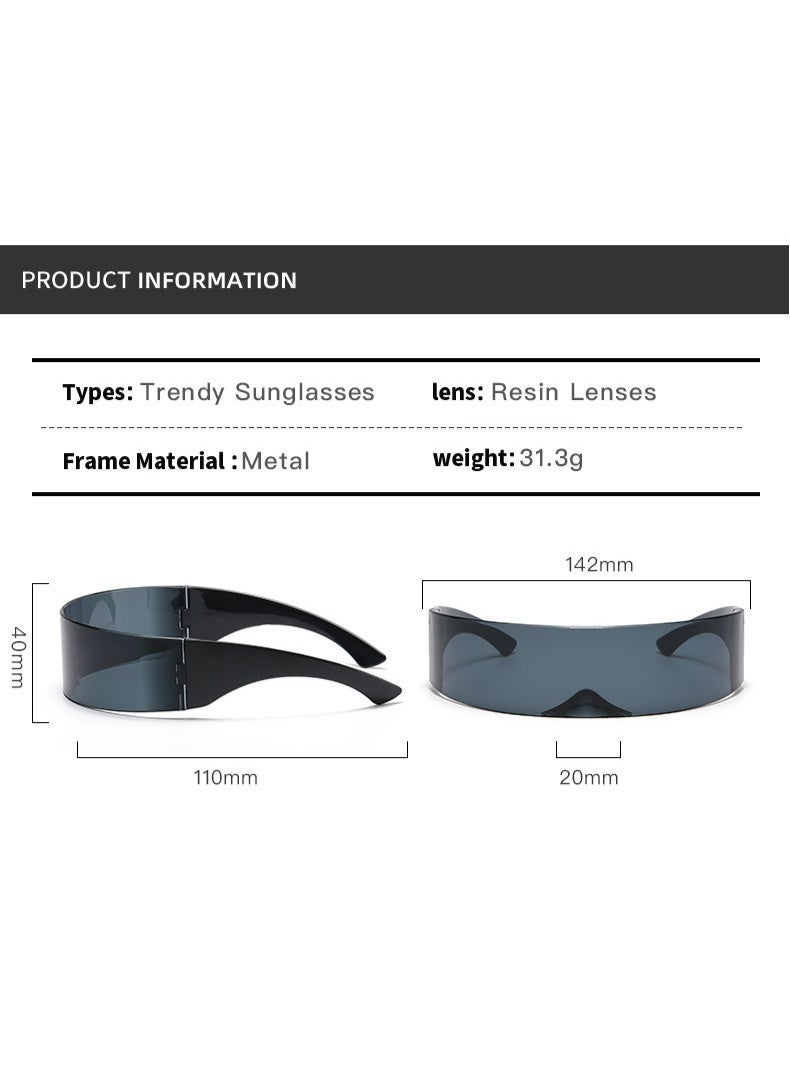 Styled Dollger Futuristic Sunglasses Y2K Space Cyclops Wrap Around Glasses Rimless Translucent Mirrored Lens - Image 2