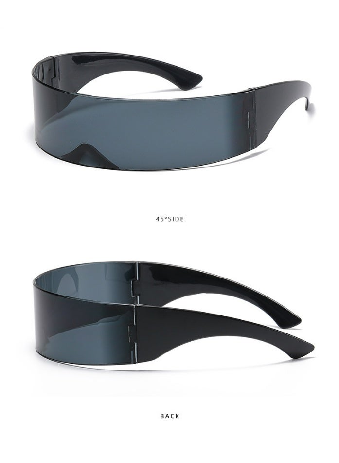 Styled Dollger Futuristic Sunglasses Y2K Space Cyclops Wrap Around Glasses Rimless Translucent Mirrored Lens - Image 3