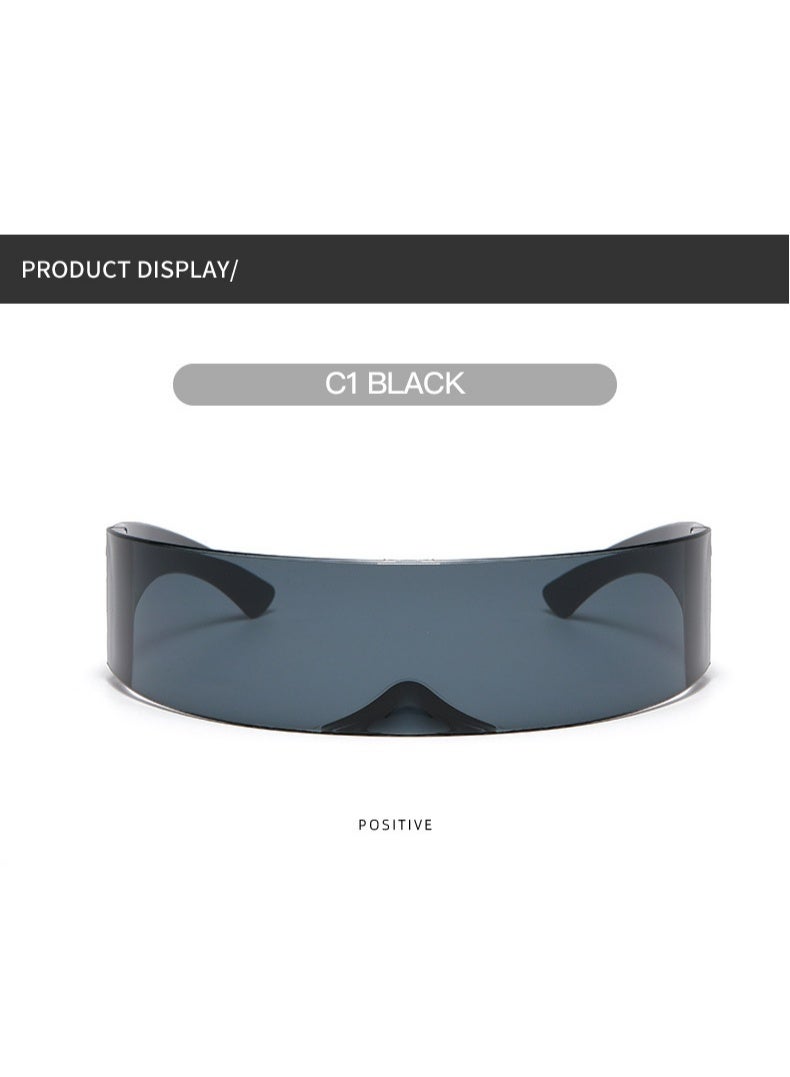 Styled Dollger Futuristic Sunglasses Y2K Space Cyclops Wrap Around Glasses Rimless Translucent Mirrored Lens - Image 4