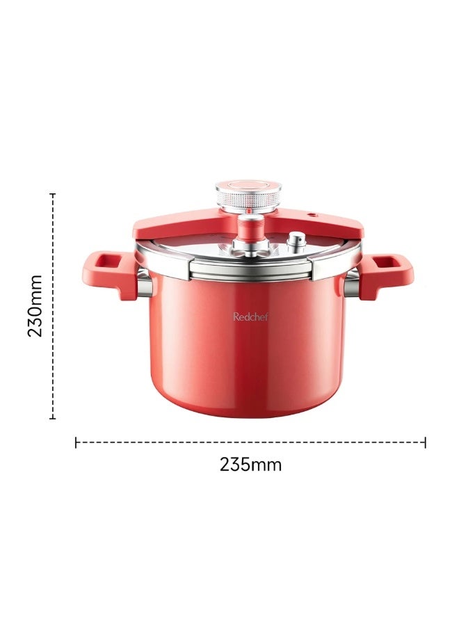 Redchef قدر ضغط ريدشيف سعة 6 لتر مصنوع من الفولاذ المقاوم للصدأ 304 السميك المقاوم للانفجار، خالٍ من PFAS وPTFE وPFOA، ومناسب لجميع أنواع المواقد (أحمر-6 لتر). - Image 1