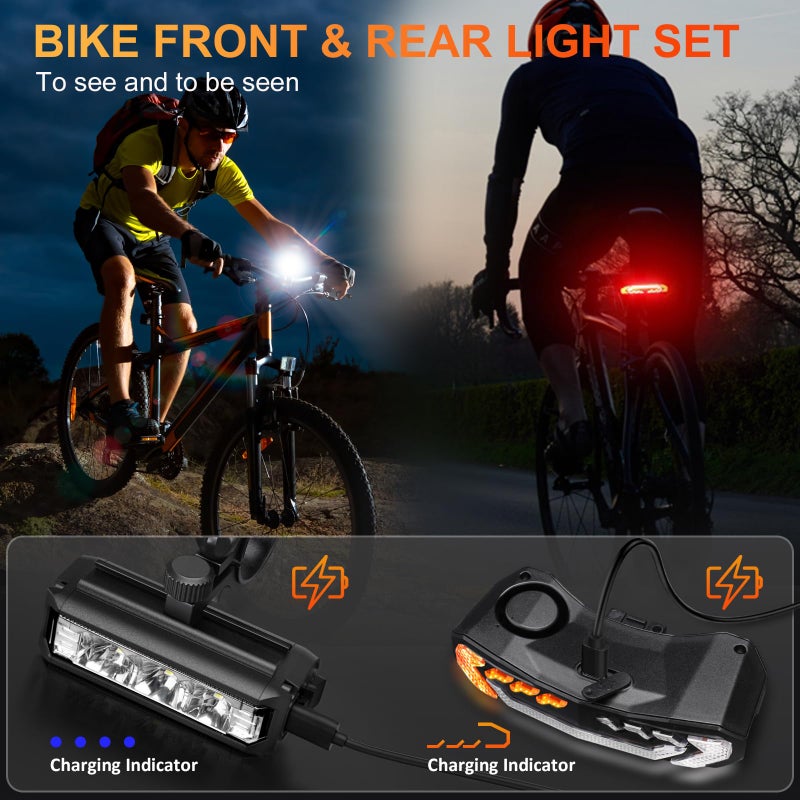 WSDCAM Bike Light Set with Bike Horn Alarm, Remote Control Bike Tail Light with Turn Signals and Brake Light Bike Alarm Horn, Bike Headlight for Night Riding, Rechargeable Rear and Front Bike Light - Image 2