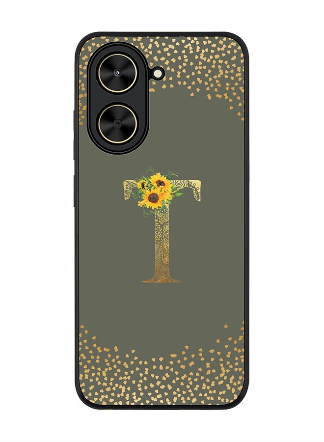 Stylizedd For Xiaomi Poco C71 / Redmi A5 4G Case,Slim fit Camera Protection, Shockproof Thin Phone cover  - Custom Floral Monogram - T  (Olive Green )