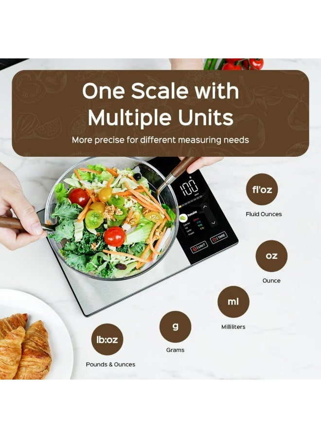 Tradeo Smart Nutrition Digital Kitchen Scale with TFT color touchscreen, Bluetooth connectivity, and precise sensors. High-end design for accurate weighing, smart tracking, and modern kitchen convenience. - Image 3