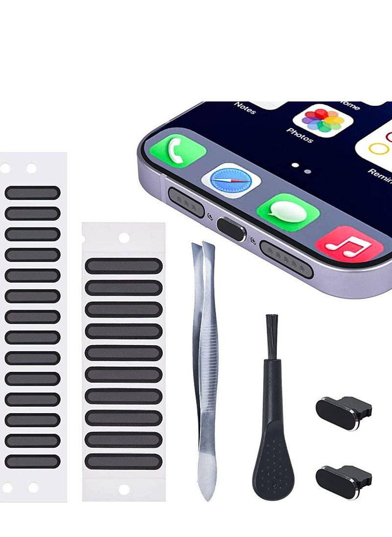 Generic Phone Speaker Dustproof Protector Stickers, Speaker Mesh Anti Dust Adhesive Cover with Metal Anti Dust Plugs, Phone Port Cleaning Brush & Tweezer for all phone  - Image 1