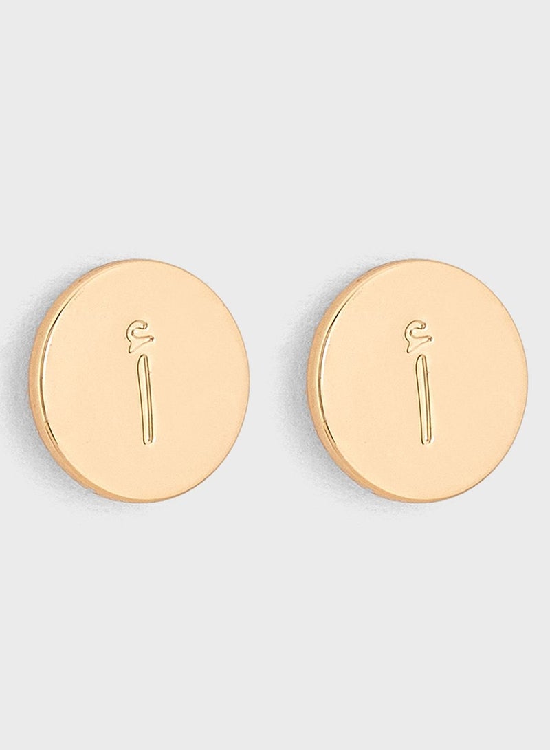Arabic Initial  "A" Disc Stud Earrings
