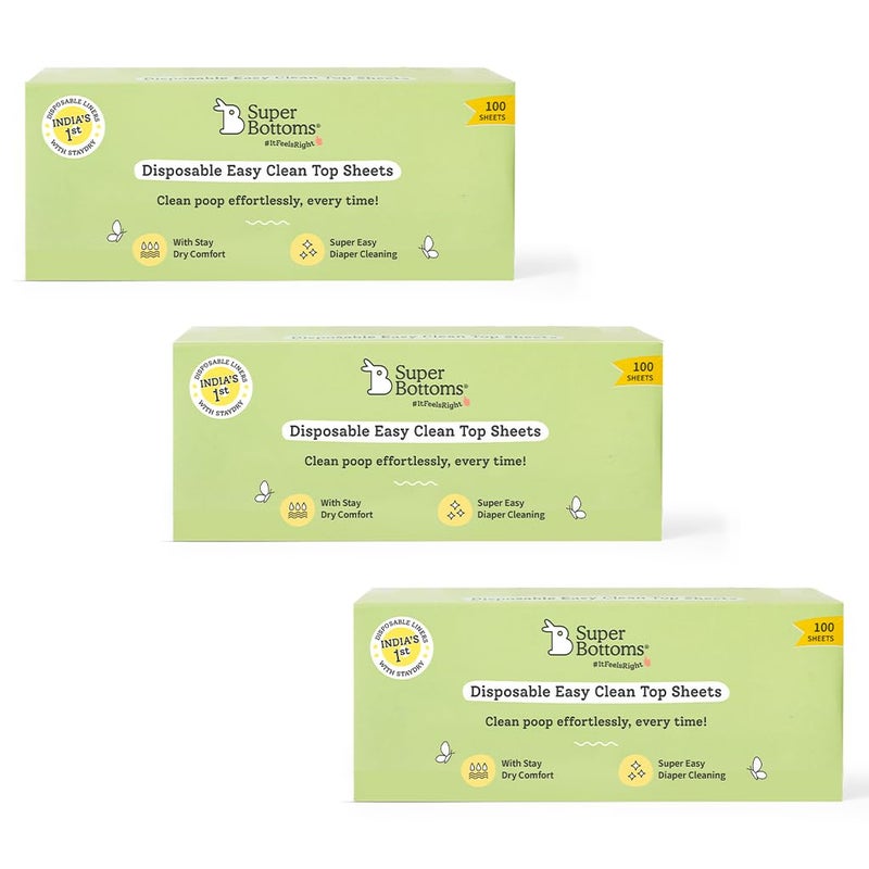 Superbottoms أوراق قمة سهلة التنظيف القابلة للتصرف من سوبر بوتومز | سهلة التخلص | متوافقة مع حفاضات القماش، اللانغوت وملابس داخلية مبطنة | مضادة للحساسية، صديقة للبشرة | (100 ورقة في العبوة) عبوة من 3 - Image 1