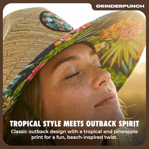 grinderPUNCH Lifeguard Hat Mens Straw Sun Hat for Outdoor, and Travel | UPF 50+ Sun Protection | Straw Beach Hat for Men (Tropical Pineapple) - Image 2