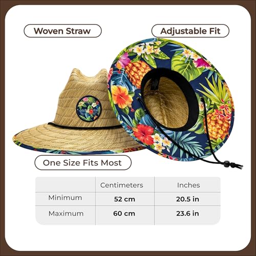 grinderPUNCH Lifeguard Hat Mens Straw Sun Hat for Outdoor, and Travel | UPF 50+ Sun Protection | Straw Beach Hat for Men (Tropical Pineapple) - Image 5