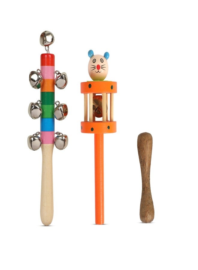 DIETURY Wooden Baby Rattle & Teether Toy Set of 3 for Newborn Babies | Natural Handmade Musical Rattle Toys | Safe Non-Toxic Wooden Sensory & Early Learning Toys for Infants & Toddlers (0-24 Months) - Image 1