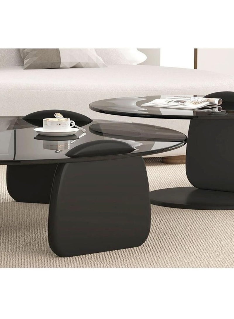 LEDIN Coffee Table Set of 2 Modern Design Stylish Luxury Round Edges Tempered Glass and Premium Wood Coffee Table, Side Table for Bedroom Offices Black - Image 4
