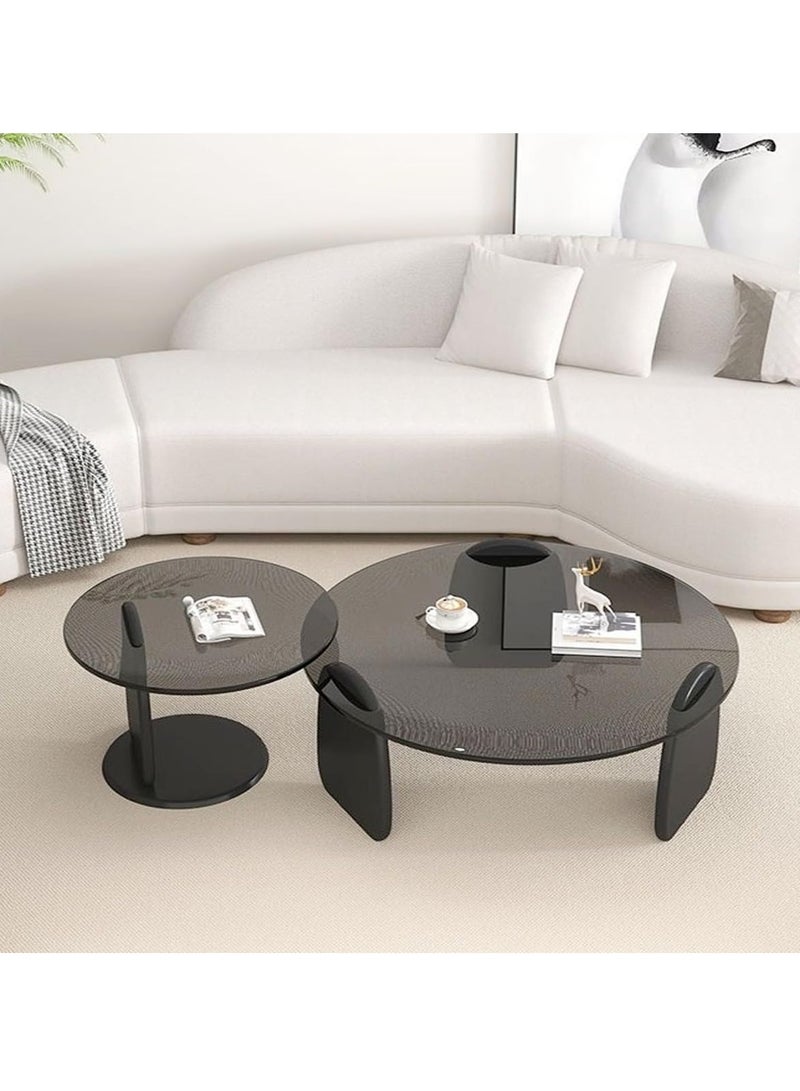 LEDIN Coffee Table Set of 2 Modern Design Stylish Luxury Round Edges Tempered Glass and Premium Wood Coffee Table, Side Table for Bedroom Offices Black - Image 3
