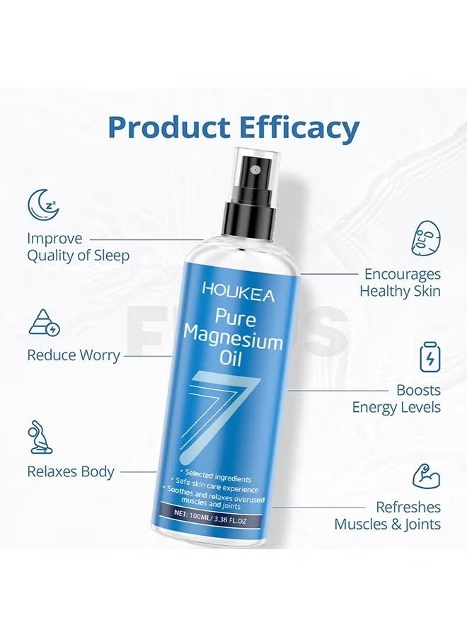 houkea Pure Magnesium Oil Spray, Promotes Calm Sleep And Relaxation, Organic Natural Topical Magnesium For Nighttime Comfort Sleep, Non-Greasy For Feet, Hands And Body, Sleep, Muscle Pain & Cramps, 100ML - Image 4