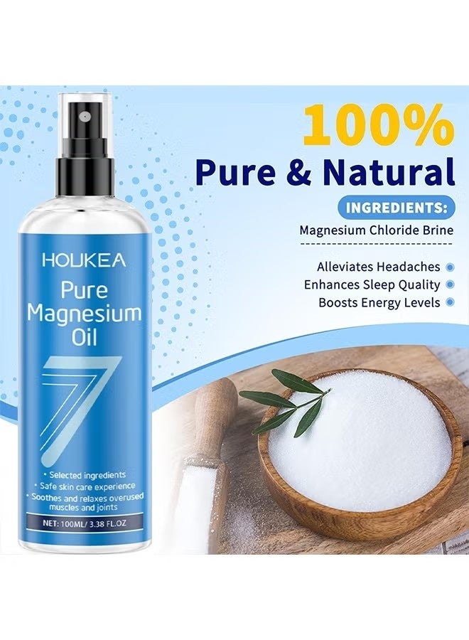 houkea Pure Magnesium Oil Spray, Promotes Calm Sleep And Relaxation, Organic Natural Topical Magnesium For Nighttime Comfort Sleep, Non-Greasy For Feet, Hands And Body, Sleep, Muscle Pain & Cramps, 100ML - Image 3