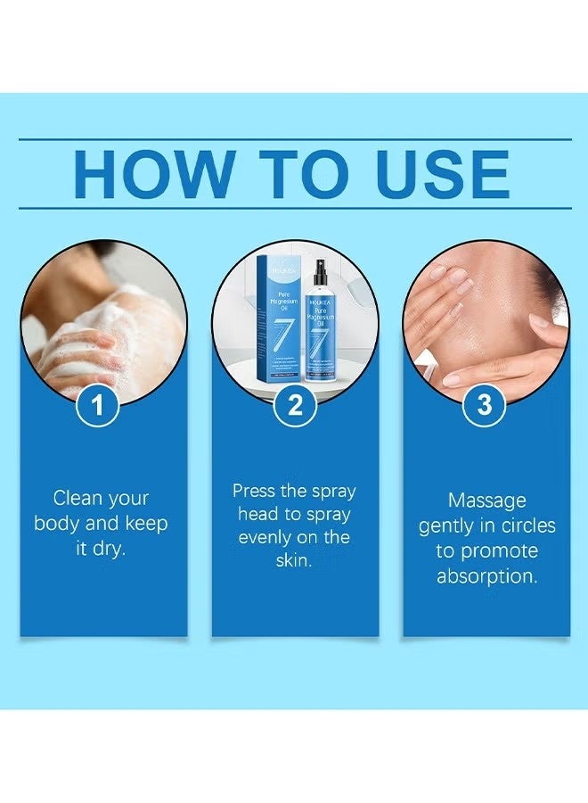 houkea Pure Magnesium Oil Spray, Promotes Calm Sleep And Relaxation, Organic Natural Topical Magnesium For Nighttime Comfort Sleep, Non-Greasy For Feet, Hands And Body, Sleep, Muscle Pain & Cramps, 100ML - Image 5