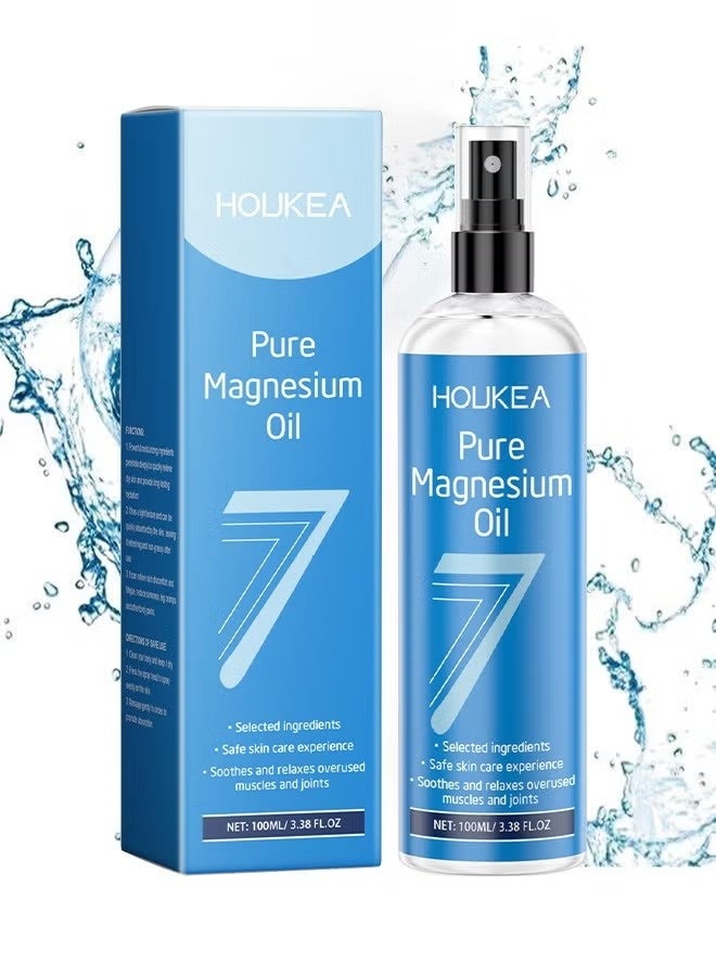 houkea Pure Magnesium Oil Spray, Promotes Calm Sleep And Relaxation, Organic Natural Topical Magnesium For Nighttime Comfort Sleep, Non-Greasy For Feet, Hands And Body, Sleep, Muscle Pain & Cramps, 100ML - Image 1