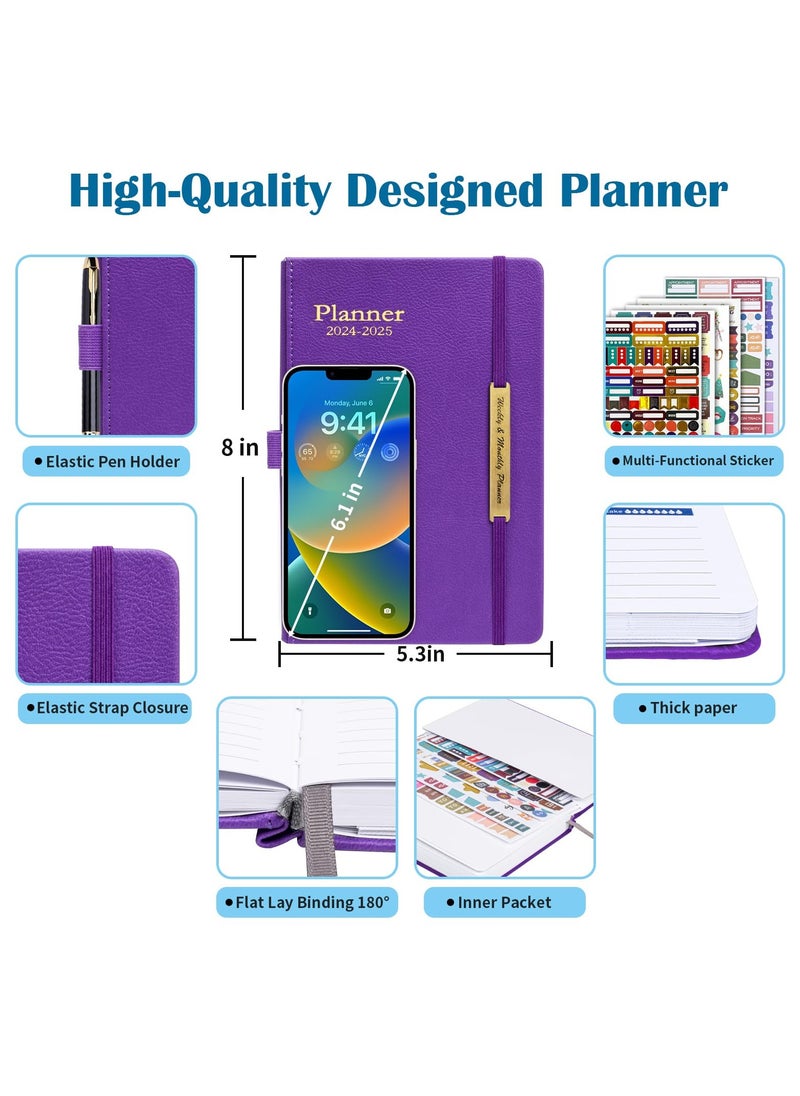 INFOSUN 2025-2026 Leather Planner Weekly and Monthly, 18 Months Calendar Book, 2025 Academic Planner From Jan. 2025-June 2026, 2025 Appointment Book, Daily Agenda, Yearly Teachers Planner (5.7 X 8.5"Purple)  - Image 2