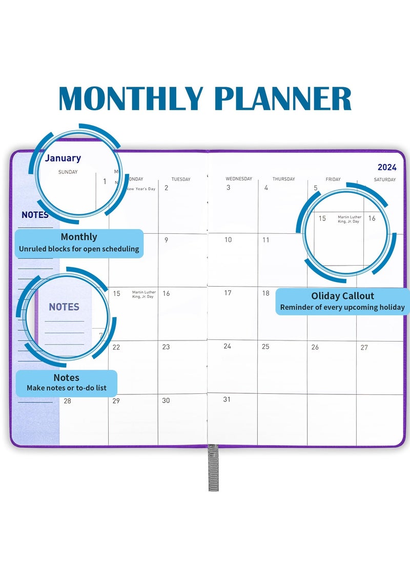 INFOSUN 2025-2026 Leather Planner Weekly and Monthly, 18 Months Calendar Book, 2025 Academic Planner From Jan. 2025-June 2026, 2025 Appointment Book, Daily Agenda, Yearly Teachers Planner (5.7 X 8.5"Purple)  - Image 4