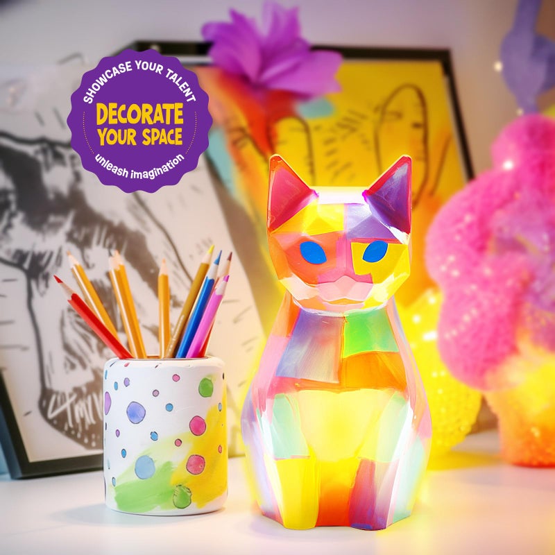 LAOESE Paint Your Own Cat Lamp Kit, Art Supplies Arts & Crafts Kit, Painting kit for Kids 6-12, Arts and Crafts for Kids Ages 8-12, Toys Girls Boy Birthday Gift Ages 3 4 5 6 7 8 9 10 11 12+ - Image 4