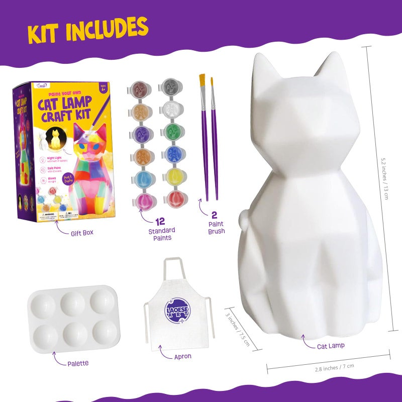 LAOESE Paint Your Own Cat Lamp Kit, Art Supplies Arts & Crafts Kit, Painting kit for Kids 6-12, Arts and Crafts for Kids Ages 8-12, Toys Girls Boy Birthday Gift Ages 3 4 5 6 7 8 9 10 11 12+ - Image 3