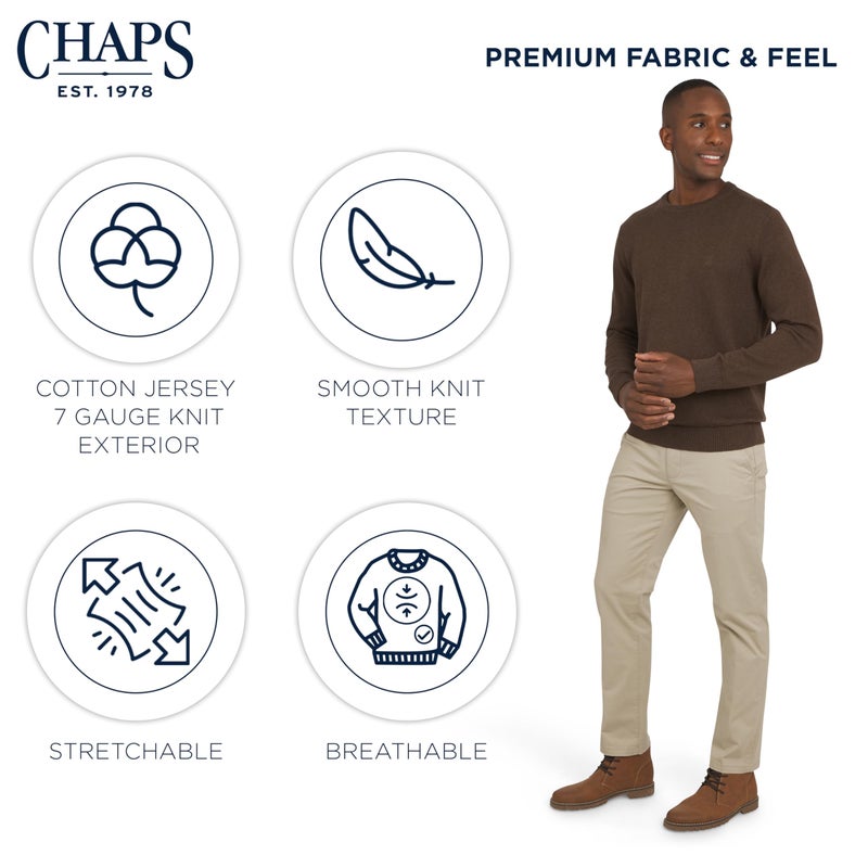 Chaps Men's Classic Fit Long Sleeve Cotton Jersey Midweight Crewneck Sweater, Espresso Heather, Large - Image 5